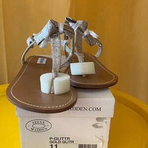 🔥NWT, Steve Madden P-Glitter, Gold Glitter Bow Sandals, Size 11